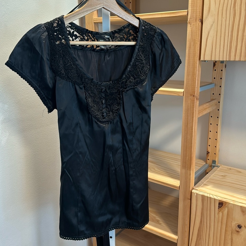 H&M Satin and Lace Tie Back Top
